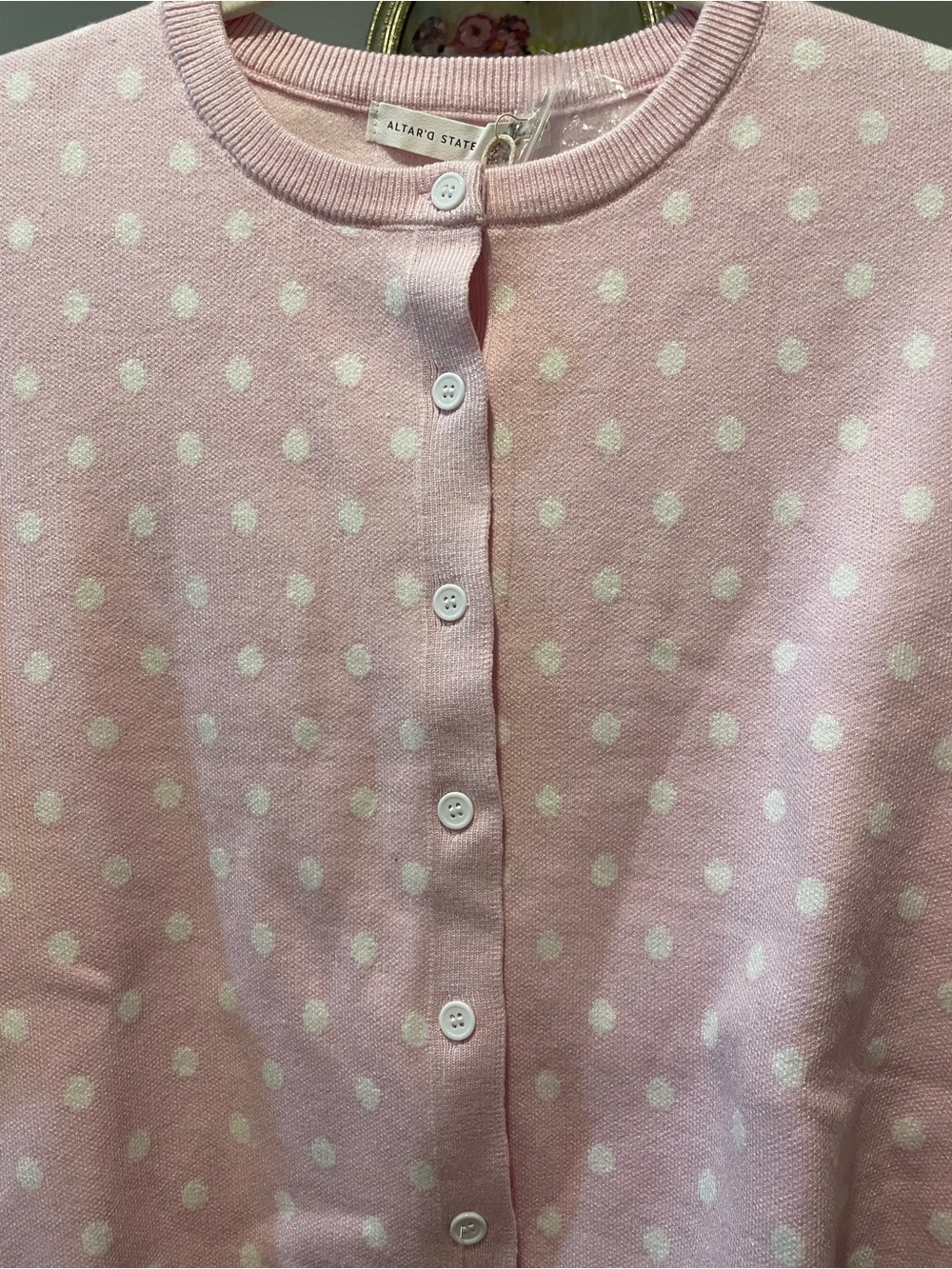 Polka Dot Crewneck Cardigan - Pink - Picture 3 of 3